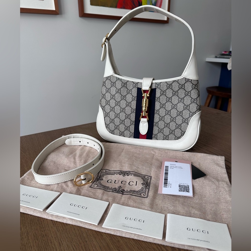 Gucci Jackie 1961 Small GG Coated Canvas White Leather